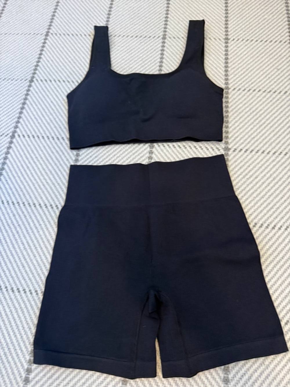 Black Seamless Ribbed Crop Top & High-Waist Bike Shorts Set